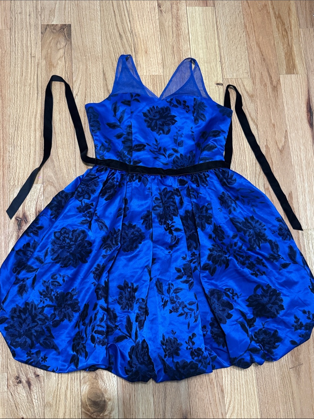 Rare Editions Royal Blue and Black Floral Formal Dress